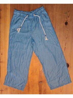 Andrew Marc New York Womens L Chambray Pants Wide Leg Tencel Boho Resort Travel